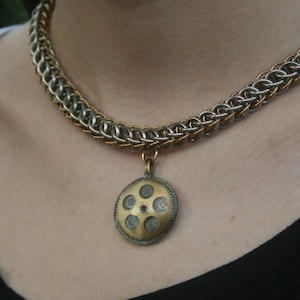 Saga - Chain maille half-persian collar with gears pendant