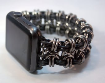 Freyja-Chain maille Apple watch band, Steel & rubber