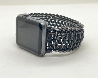 Frigg-black titanium Chain maille watch band, for Apple iWatch and Samsung Galaxy