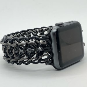 Cronus - Black Titanium & rubber stretchy watch band for Apple iWatch and Samsung Galaxy