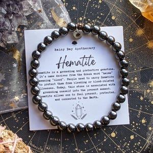 Hematite Gemstone Bracelet: Grounding & Protection, 6mm Stone