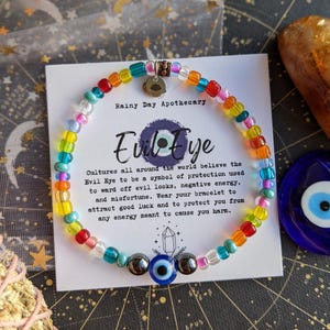 Evil Eye Protection Bracelet: Hematite & Multi-Colored Beads