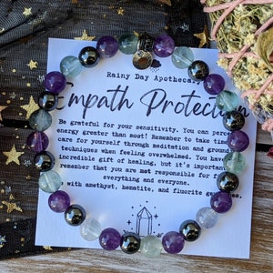 Empath Protection Bracelet 6mm Gemstone Bracelet Emotional Support Amethyst Fluorite Hematite image 1