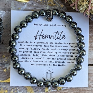 Hematite Gemstone Bracelet: Grounding & Protection, 6mm Stone