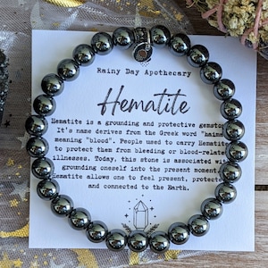 Hematite Gemstone Bracelet | 6mm Gemstone Bracelet | Grounding + Protection | Root Chakra Stone | Connection + Balance |