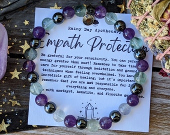 Empath Protection Bracelet | 6mm Gemstone Bracelet | Emotional Support | Amethyst • Fluorite • Hematite |