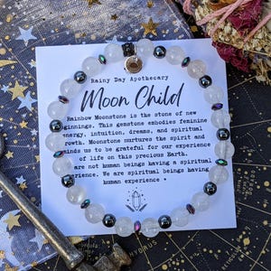 Moon Child Bracelet | Moonstone + Hematite | Dreams + Intuition | 6mm Gemstone Bracelet | Goddess Energy |