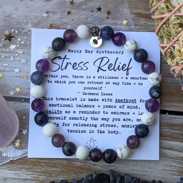 Stress Relief Bracelet | Sodalite • Howlite • Amethyst | Peace of Mind | Stress Relief | 6mm Gemstone Bracelet |