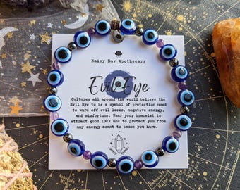 Evil Eye Bracelet: Amethyst & Hematite Protection Talisman