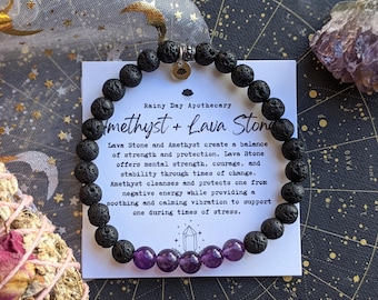 Amethyst + Lava Stone | Strength • Protection • Comfort | Gemstone Bracelet | 6mm Beads |