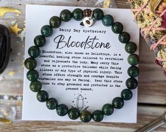 Bloodstone Gemstone Bracelet | Protective Talisman | Strength + Courage | Root Chakra Stone | 6mm Gemstone Bracelet |