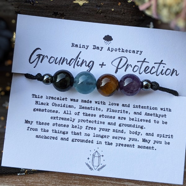 Grounding + Protection Bracelet | Gemstone Bracelet | Tiger's Eye • Fluorite • Black Obsidian • Amethyst |