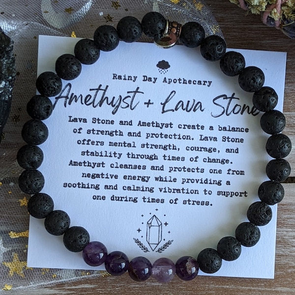 Amethyst + Lava Stone | Strength • Protection • Comfort | Gemstone Bracelet | 6mm Beads |