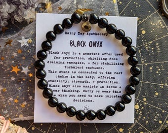 Black Onyx Gemstone Bracelet: 6mm Gemstone