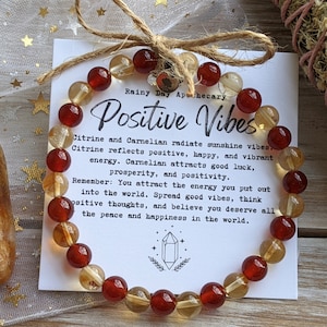 Positive Vibes Bracelet | 6mm Gemstone Bracelet | Citrine + Carnelian | Positive Energy |