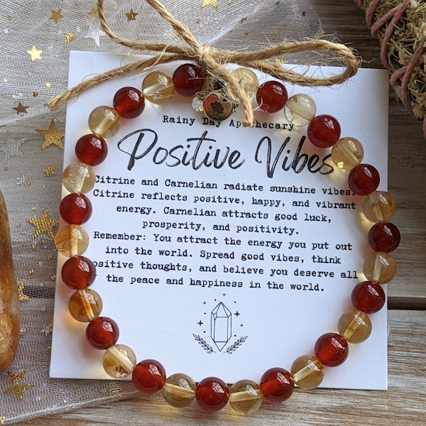 Positive Vibes Bracelet | 6mm Gemstone Bracelet | Citrine + Carnelian | Positive Energy |