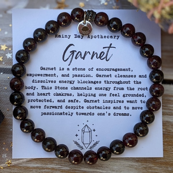 Garnet Gemstone Bracelet | Root + Heart Chakra | Encouragement • Empowerment  • Passion | 6mm Gemstone Bracelet |