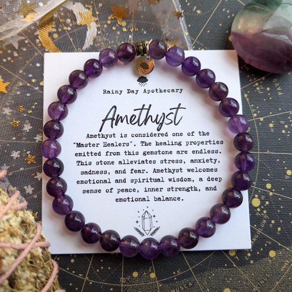 Amethyst Gemstone Bracelet: Master Healer, Protection, Peace (6mm Beads)