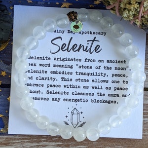 Selenite Gemstone Bracelet | Stone of the Moon | 6mm Healing Stones | Cleansing + Peace |