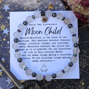Moon Child Bracelet | Moonstone + Hematite | Dreams + Intuition | 6mm Gemstone Bracelet | Goddess Energy |