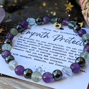 Empath Protection Bracelet 6mm Gemstone Bracelet Emotional Support Amethyst Fluorite Hematite image 4