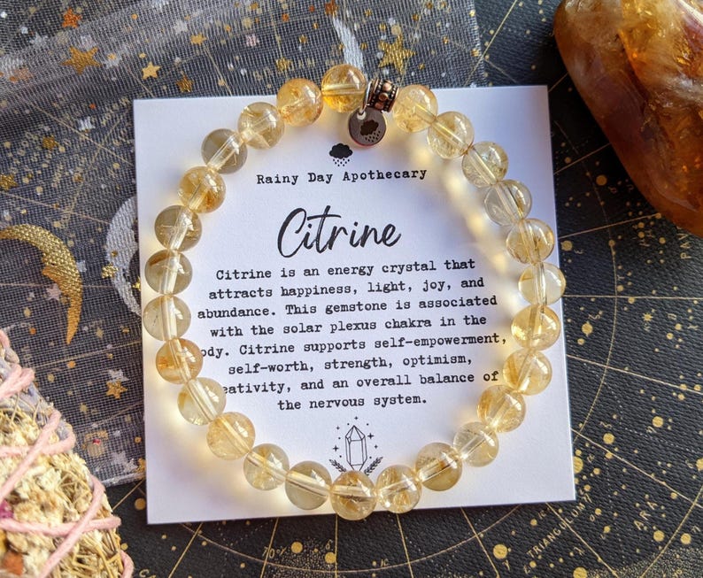 Citrine Gemstone Bracelet: Solar Plexus Chakra Healing, Positive Energy image 1