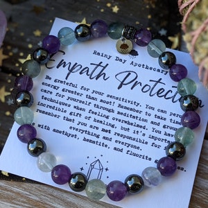 Empath Protection Bracelet 6mm Gemstone Bracelet Emotional Support Amethyst Fluorite Hematite image 5