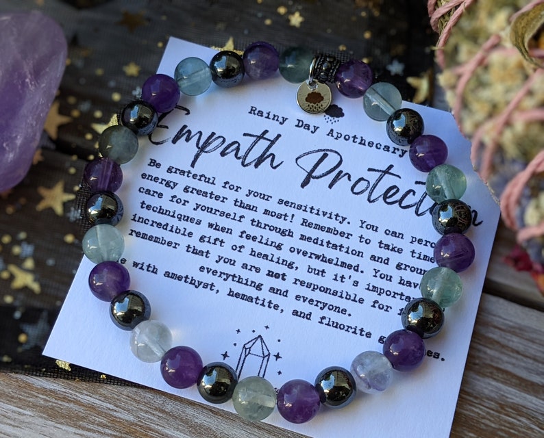 Empath Protection Bracelet 6mm Gemstone Bracelet Emotional Support Amethyst Fluorite Hematite image 5