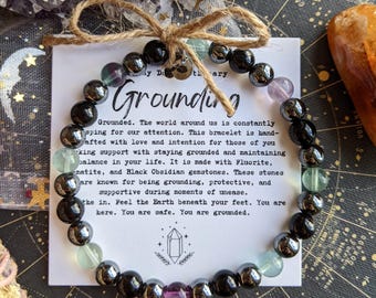 Grounding Bracelet | 6mm Obsidian • Hematite • Fluorite | Gemstone Jewelry | Spiritual Shielding |