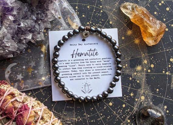 Hematite Gemstone Bracelet: Grounding & Protection, 6mm Stone