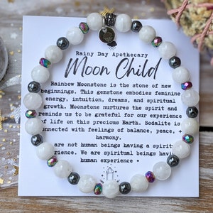 Moon Child Bracelet | Moonstone + Hematite | Dreams + Intuition | 6mm Gemstone Bracelet | Goddess Energy |