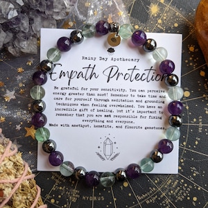 Empath Protection Bracelet | 6mm Gemstone Bracelet | Emotional Support | Amethyst • Fluorite • Hematite |
