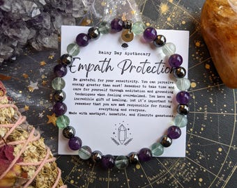 Empath Protection Bracelet | 6mm Gemstone Bracelet | Emotional Support | Amethyst • Fluorite • Hematite |