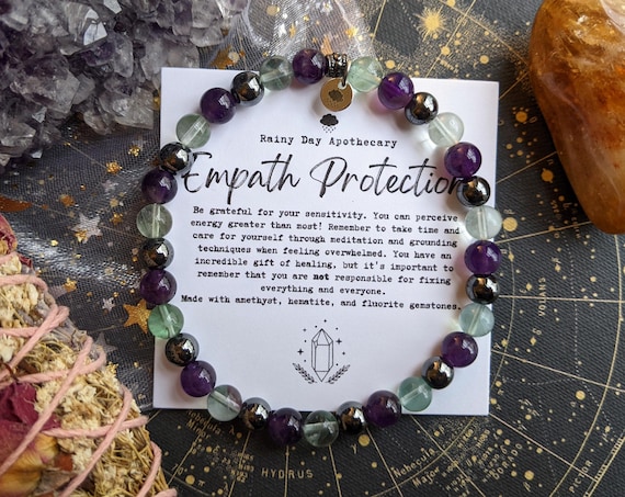 Empath Protection Bracelet | 6mm Gemstone Bracelet | Emotional Support | Amethyst • Fluorite • Hematite |