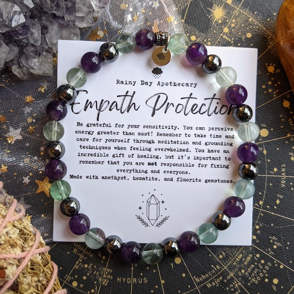 Empath Protection Bracelet | 6mm Gemstone Bracelet | Emotional Support | Amethyst • Fluorite • Hematite |