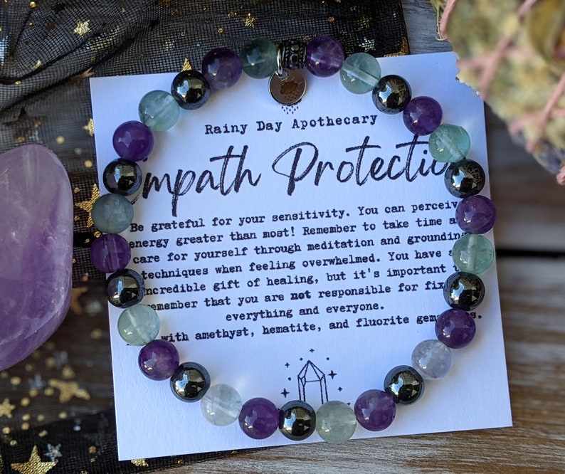 Empath Protection Bracelet 6mm Gemstone Bracelet Emotional Support Amethyst Fluorite Hematite image 3