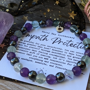 Empath Protection Bracelet 6mm Gemstone Bracelet Emotional Support Amethyst Fluorite Hematite image 2