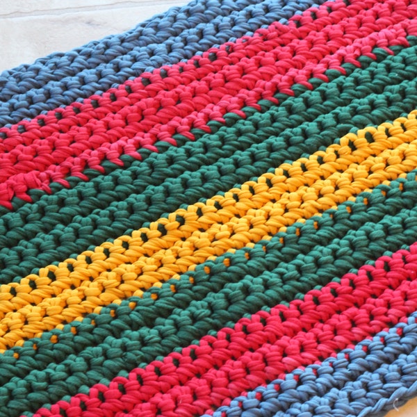 Crocheted Tshirt Rug - Striped