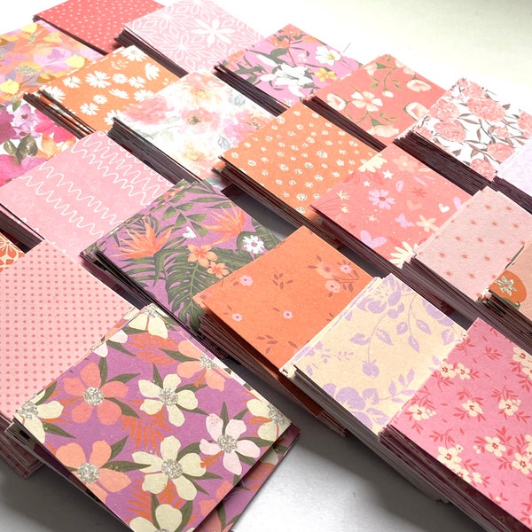 50 Minikarten, 25 Motive, 6 x 6 cm,bunt, rosa, orange, Blumenmotive