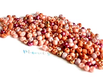 30g Rocailles, Beads,Glasperlen, 4mm,(6/0)Perlenmischung, Mix,orange,rosa, Grundpreis: 76,66 EUR/kg Rocailles