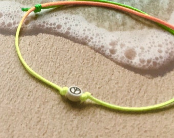 Fußkettchen, Fußbändchen, mit Acrylperle,Anklet, verstellbar,Nylonschnur, Regenbogen, bunt