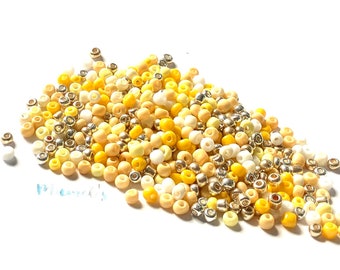 30g Rocailles, Beads,Glasperlen, 4mm,(6/0)Perlenmischung, Mix,Gelb, weiß, (76,66 EUR/kg) Rocailles