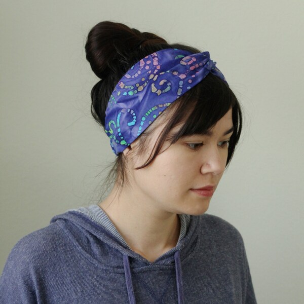 Purple Boho Headwrap Batik Turban Headband Twist Headband