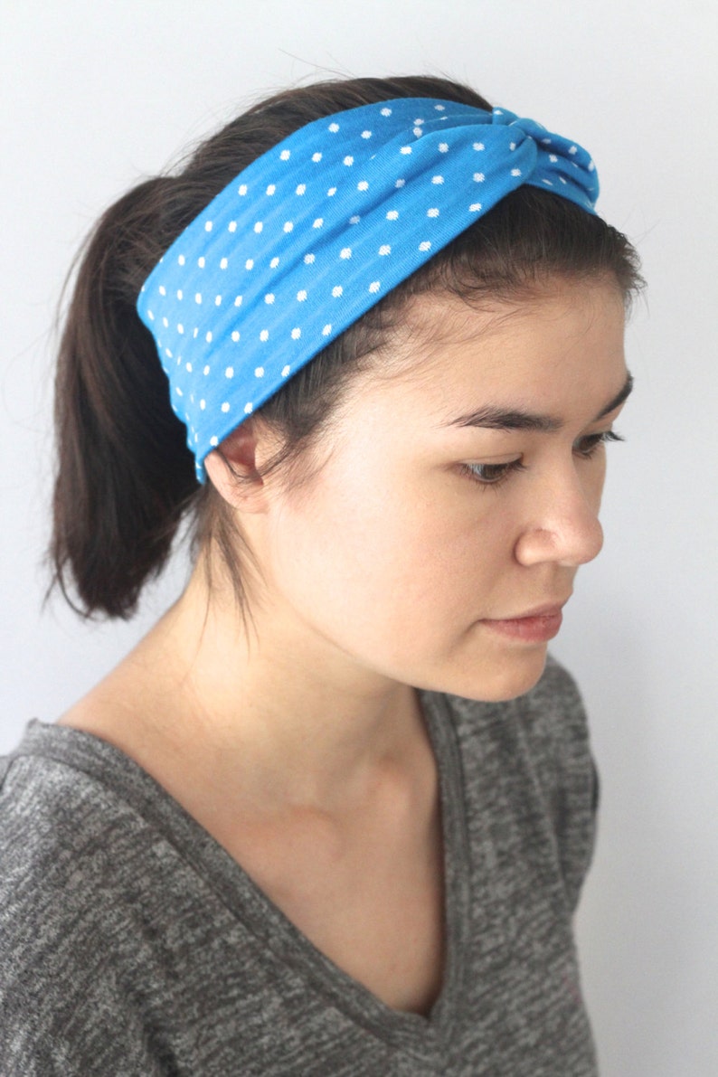 Blue Turban Headband Stretchy Workout Yoga Headwrap Polkadot Etsy