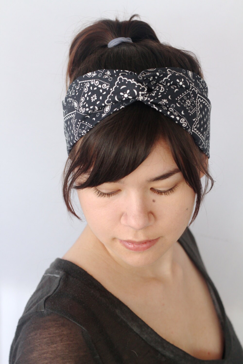 Bandana Turban Headband Black Boho Turban Headwrap Etsy