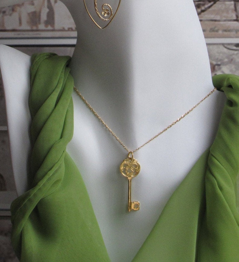 Key Pendant Necklace in Gold Etsy