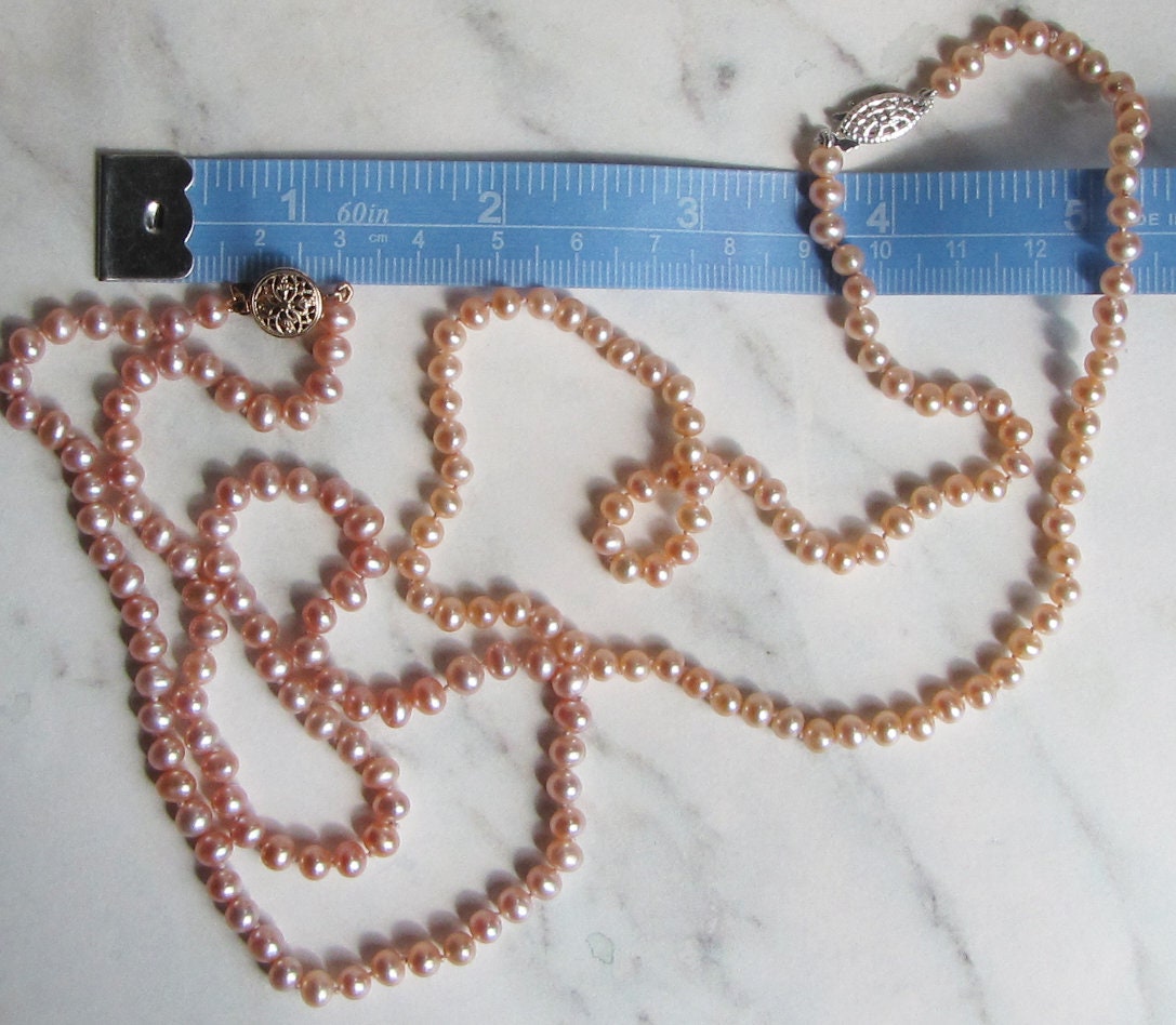Salmon Colored Freshwater Pearl Necklace - Etsy