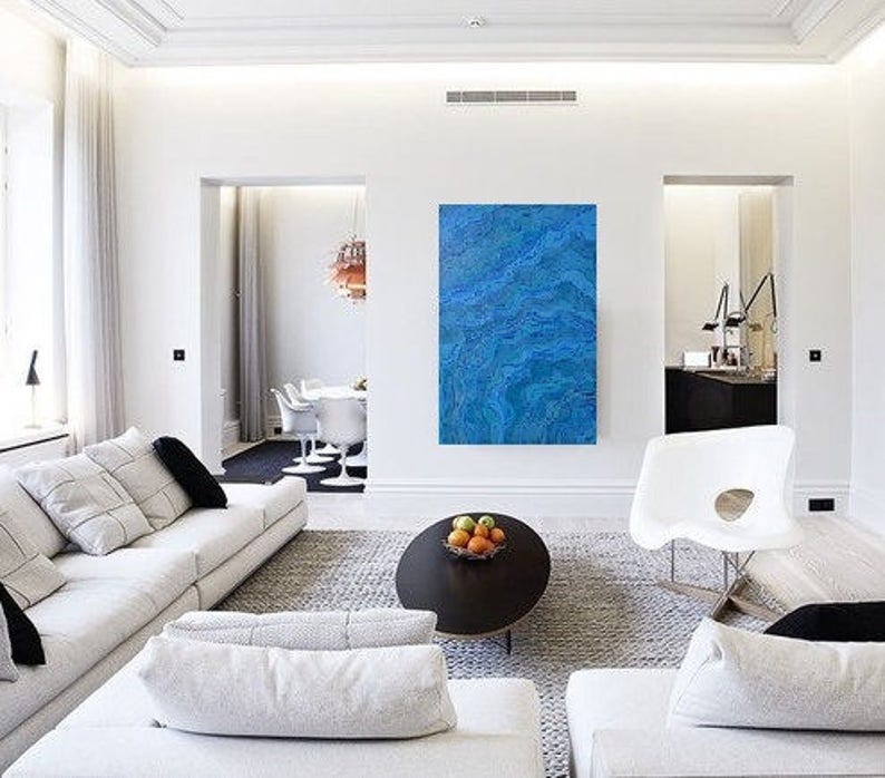 Blue Seascape Blue Abstract Wall Art Beach Artwork | Etsy