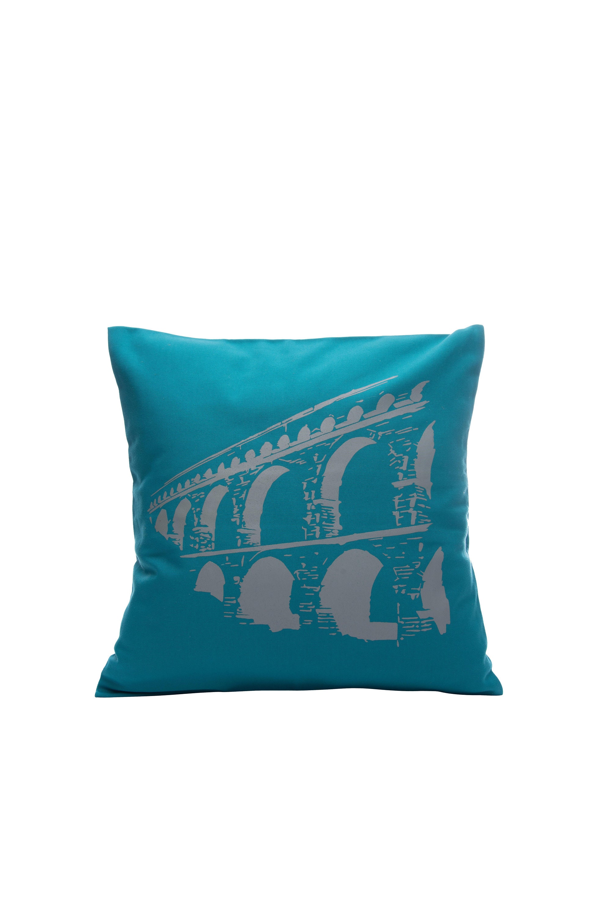 Coussin Pont Du Gard Coton 40 cm X Bleu et Gris