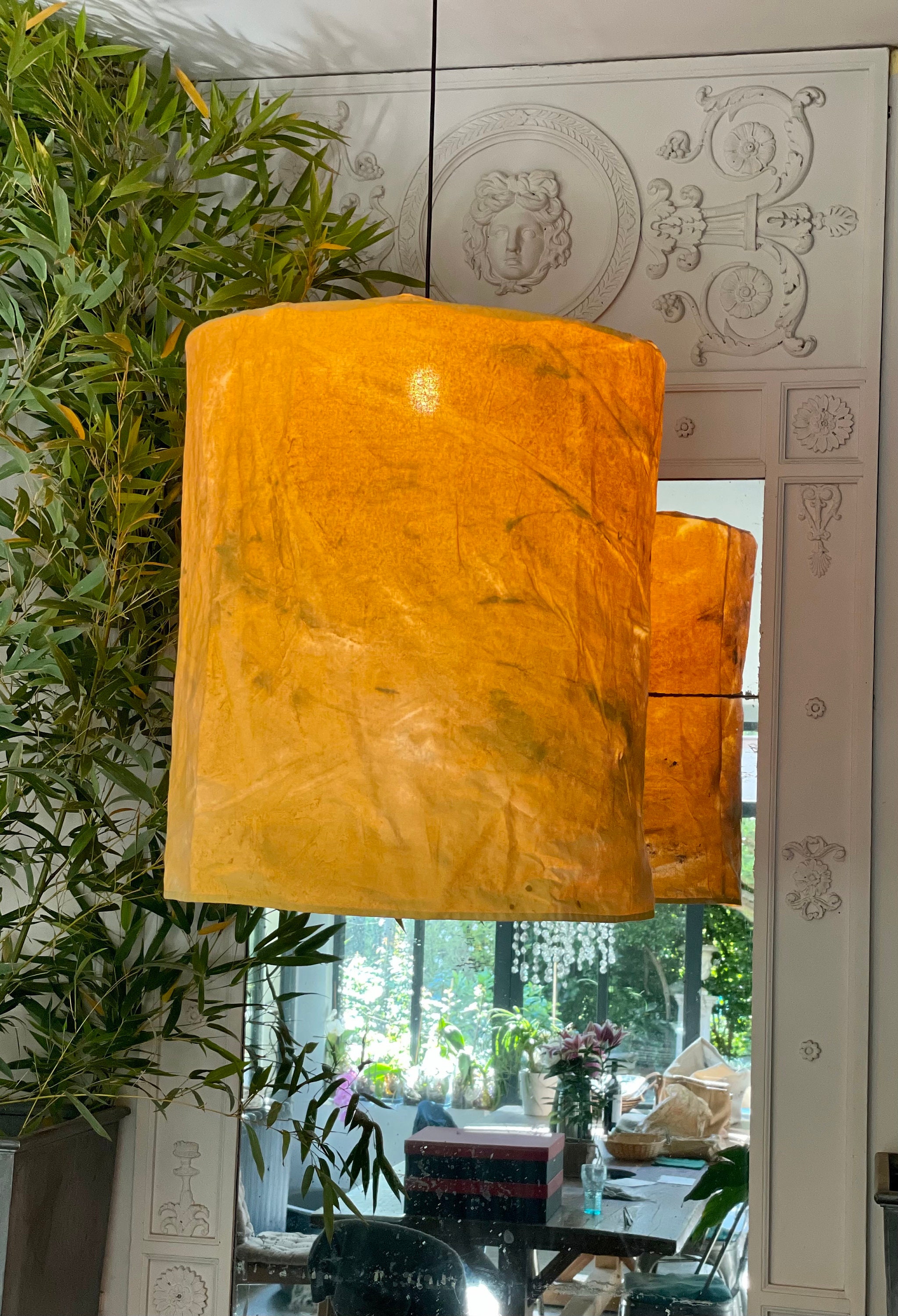 Grand Abat-Jour en Tissus à Suspendre Jaune Curry